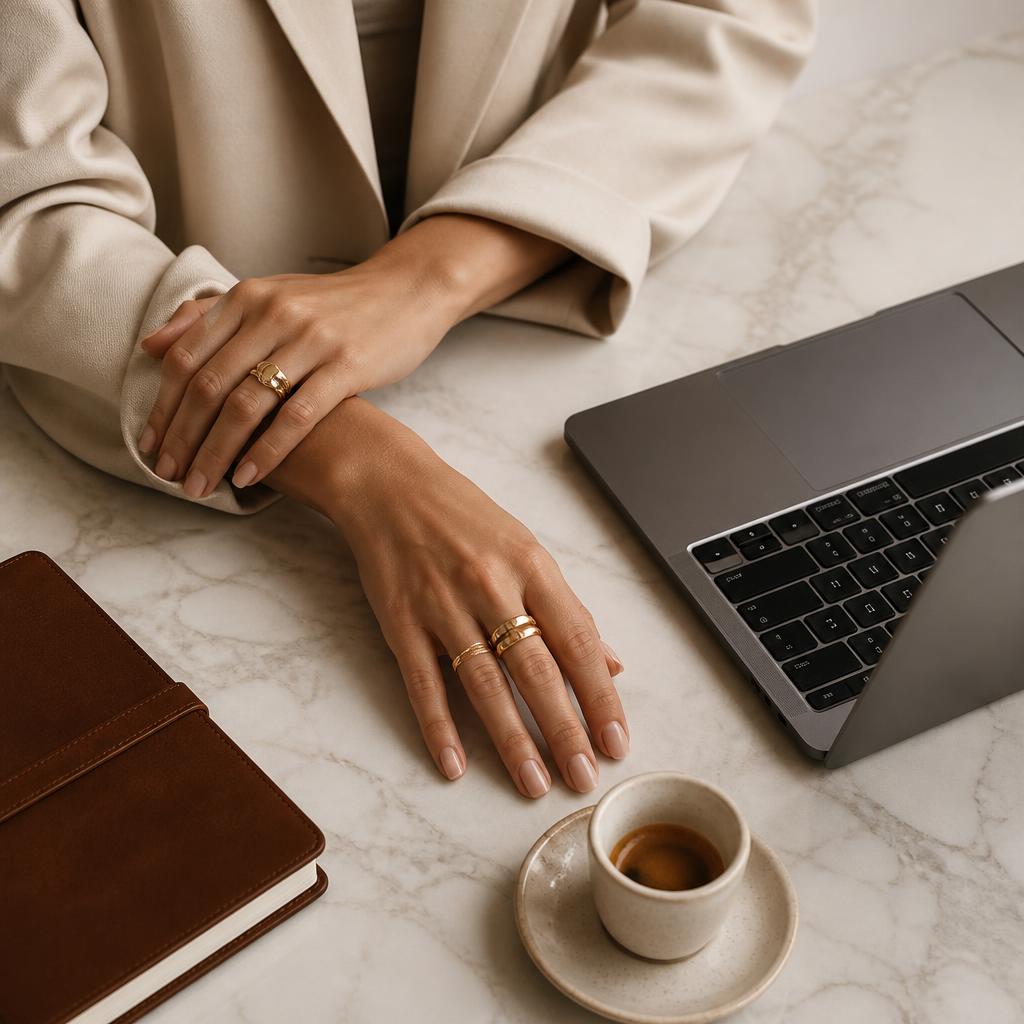 Editorial hands, jewellery and workflow